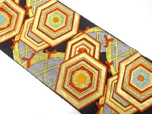 アンティーク　亀甲に花・光悦垣模様織出し袋帯（着用可）